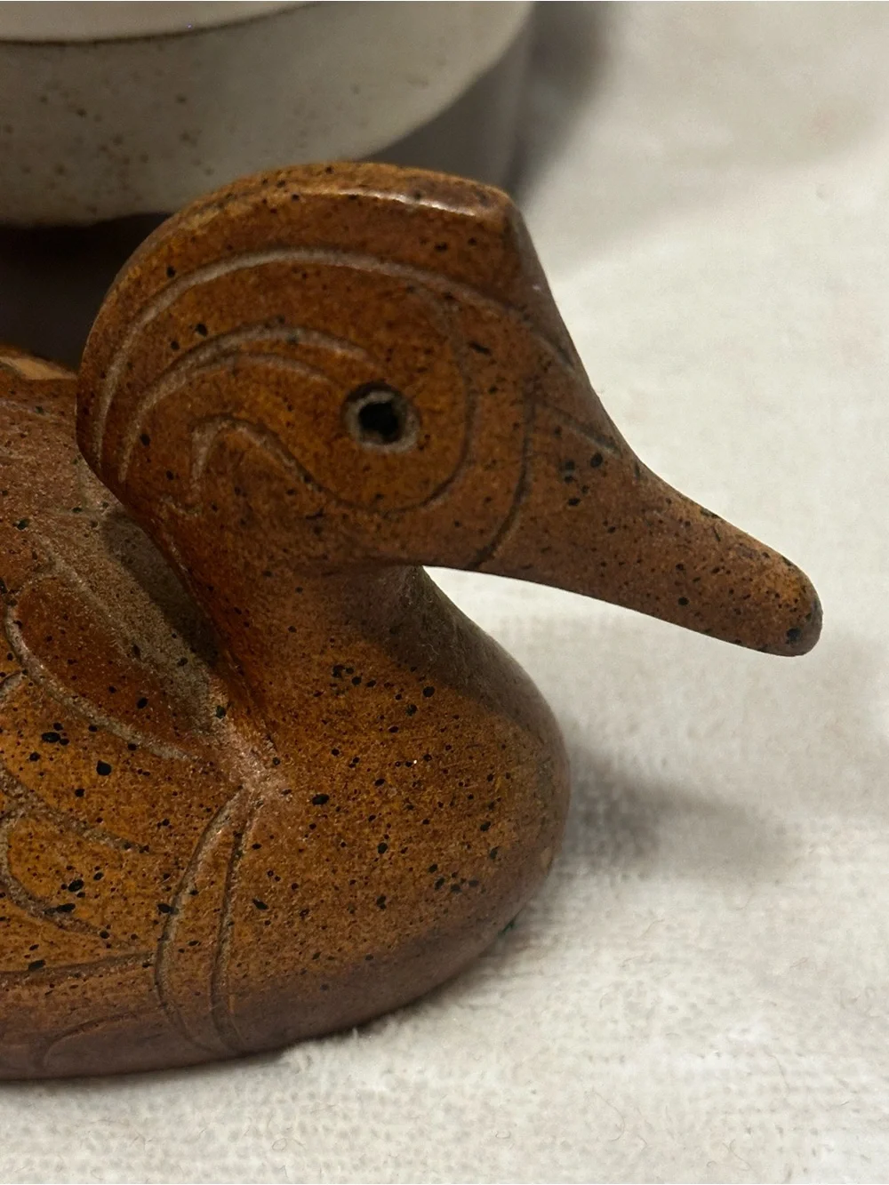 Hand Carved Wooden Duck Figurine Folk Art Cabin Lodge Decor Rustic Bird Vtg Mug